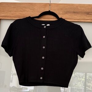 Frankies Bikinis x Khy Crop Black Button-Up Women's Top